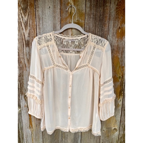 RIVER ISLAND lace ivory 3/4 sleeve flowy blouse - Picture 1 of 8